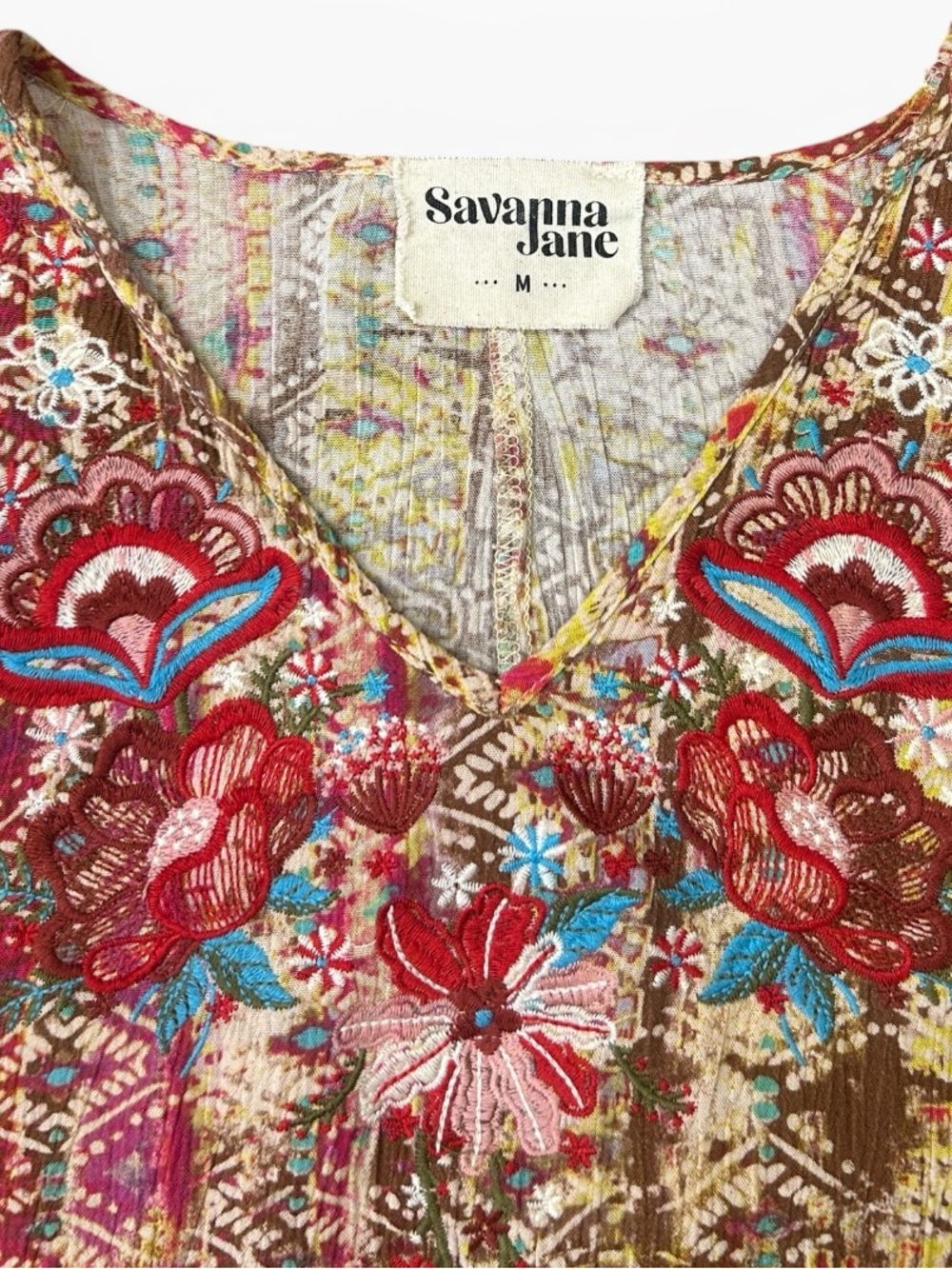 Savanna Jane Boho Dolman Butterfly Sleeve Embroidered Top Size Medium - Picture 5 of 9